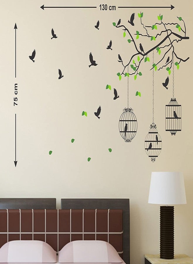 Walltech Set of 2 Wall Sticker Flying Bird with Cage and Free Bird Cage Brown Wall Sticker - Image 4