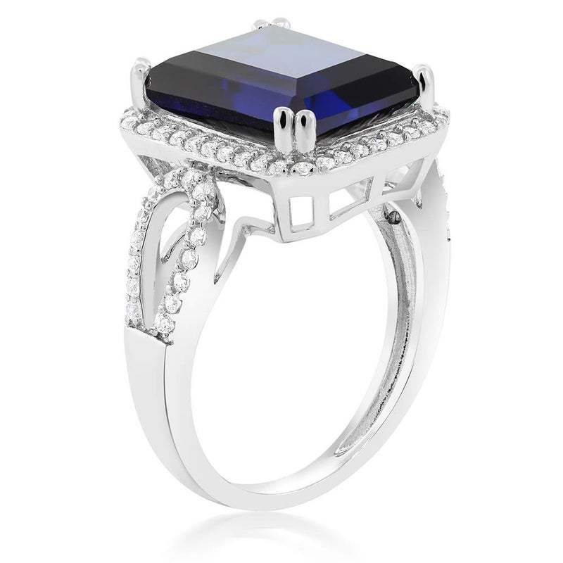 Gem Stone King 5-8 Cttw Halo Ring for Women | 925 Sterling Silver | Emerald Cut 12X10MM | Gemstone Birthstone | Fine Jewelry for Her Mom Wife | Available in Size 5, 6, 7, 8, 9 - Image 4