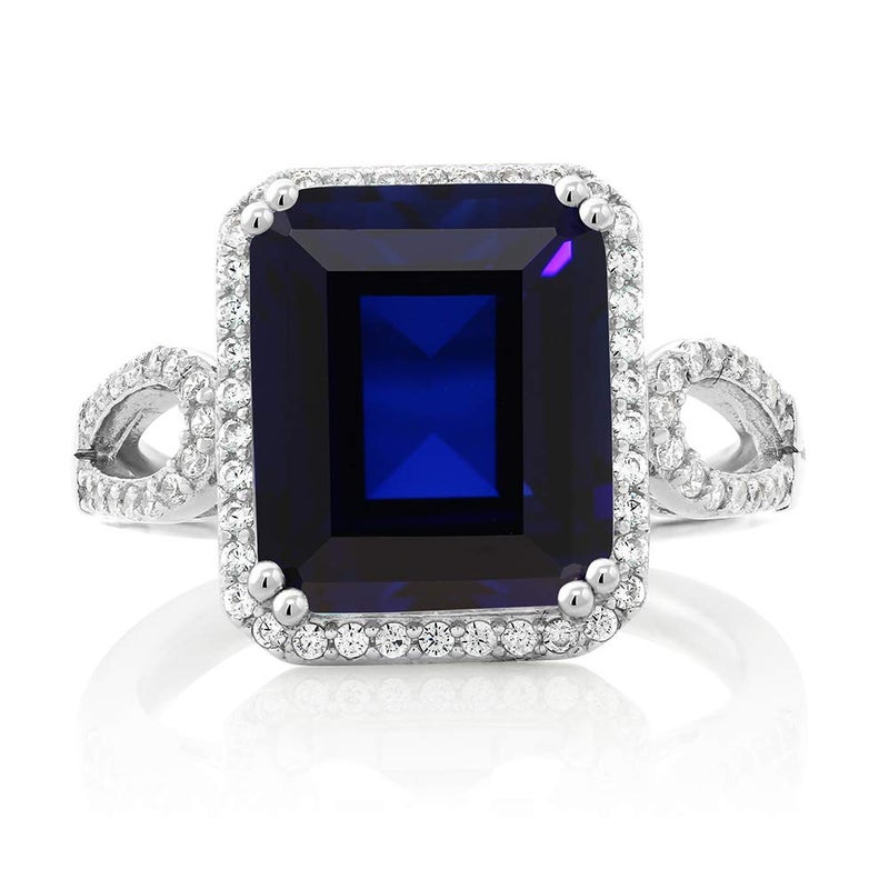 Gem Stone King 5-8 Cttw Halo Ring for Women | 925 Sterling Silver | Emerald Cut 12X10MM | Gemstone Birthstone | Fine Jewelry for Her Mom Wife | Available in Size 5, 6, 7, 8, 9 - Image 3