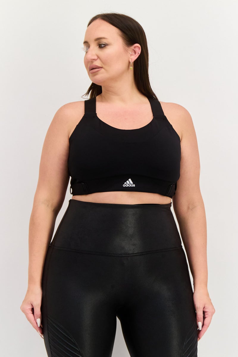 Adidas Women Plus Size Brand Logo Padded Sports Bra, Black - Image 1