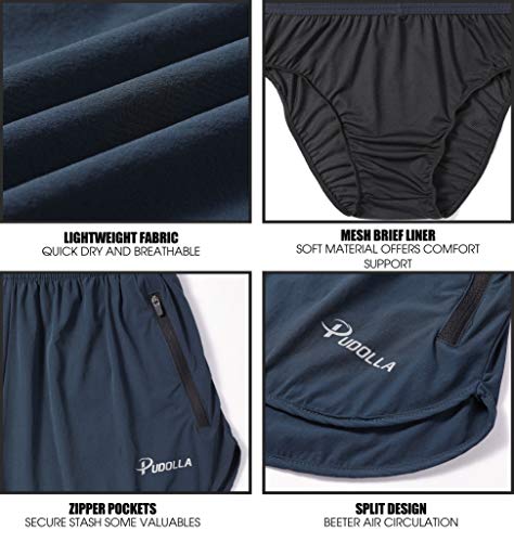 Pudolla Men’s Running Shorts 3 Inch Quick Dry Gym Athletic Workout Shorts for Men with Zipper Pockets(Navy Blue Medium) - Image 5