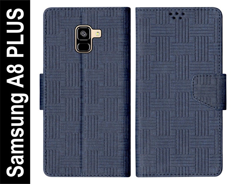 SBMS Flip Cover for Samsung Galaxy A8 Plus Back Cover Case with Magnatic Closure | Inbuilt Stand | Card & Money Pocket (Mat Blue) - Image 2