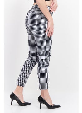 Zero Women Regular Fit Microgrid Print Straight Leg Pants, Black  - Image 3