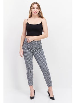 Zero Women Regular Fit Microgrid Print Straight Leg Pants, Black  - Image 2