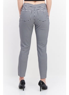 Zero Women Regular Fit Microgrid Print Straight Leg Pants, Black  - Image 4