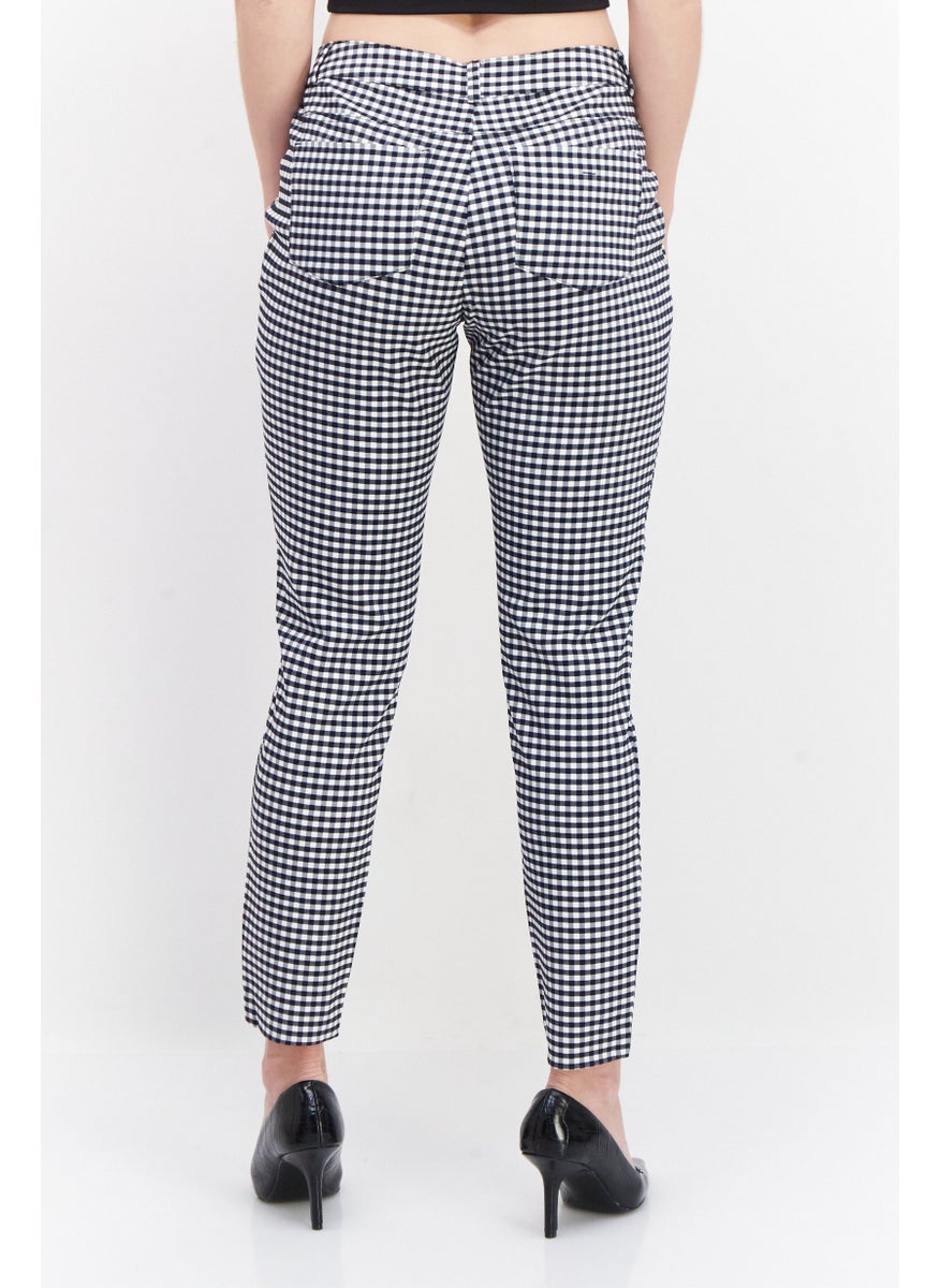 Zero Women Regular Fit Microgrid Print Straight Leg Pants, Black  - Image 4