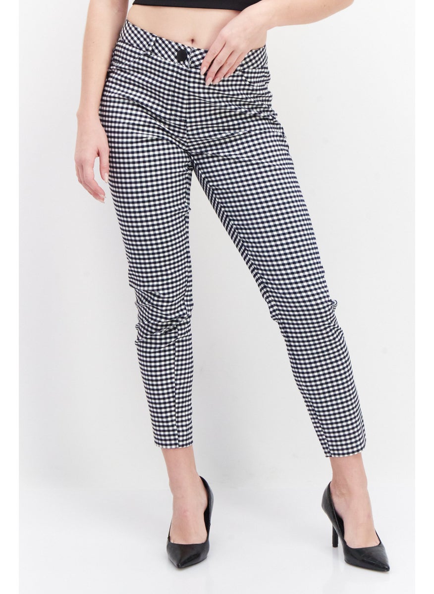 Zero Women Regular Fit Microgrid Print Straight Leg Pants, Black  - Image 1