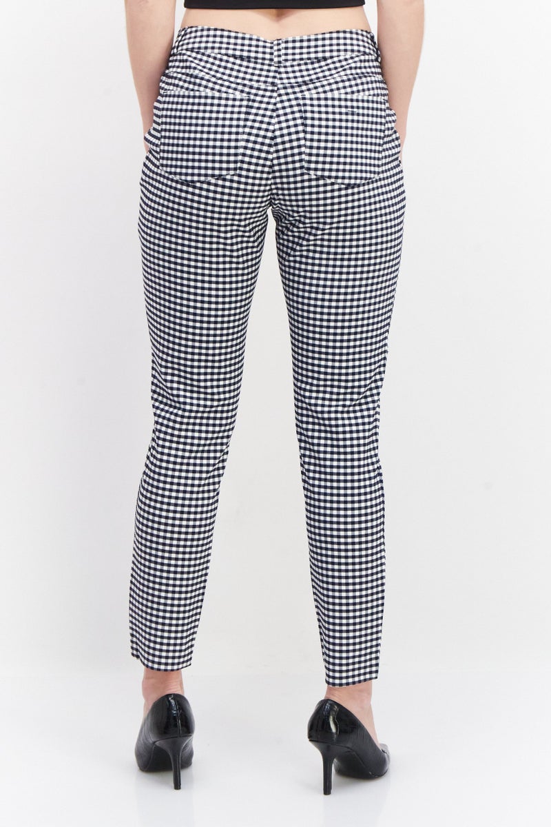 Zero Women Regular Fit Microgrid Print Straight Leg Pants, Black - Image 4