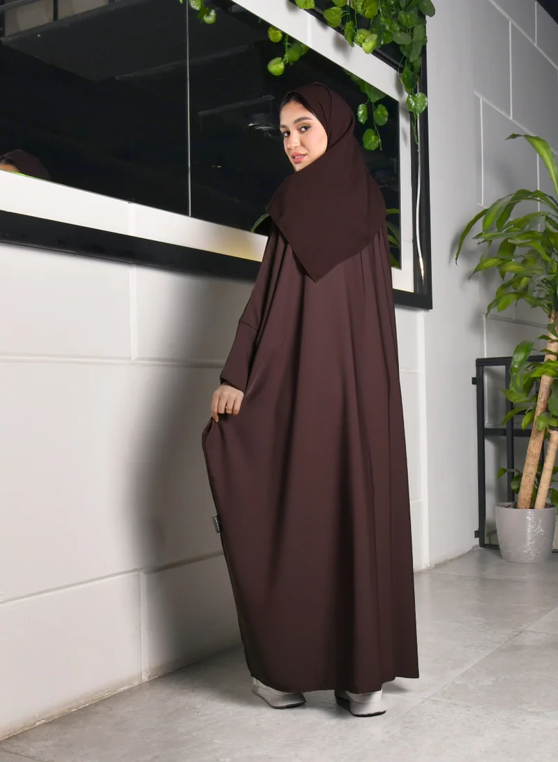 HAWRAA ABAYA Dark brown wrap abaya with a practical design and comfortable summer fabric