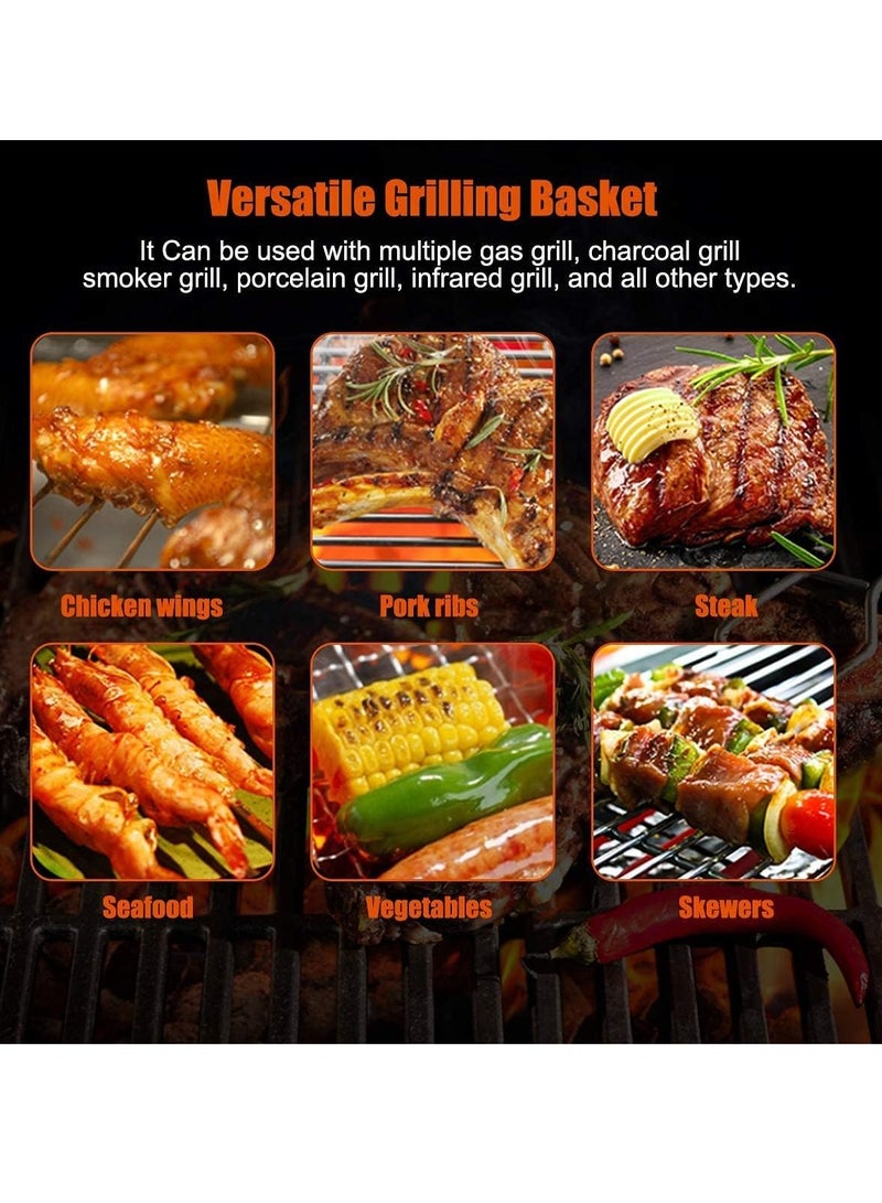 Bukela BBQ Grilling Basket, Foldable Stainless Steel Barbecue Grill Basket for Fish Vegetables Shrimp with Removable Handle, Basting Brush and Storage Bag 32x22cm - Image 5
