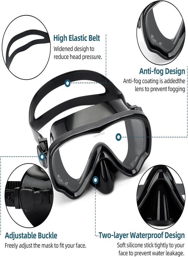 أوساويك قناع الغوص المضاد للغطس Snorkel Swim - قناع الغوص الزجاجي المقسّر HD للبالغين ينقون ، نظارات السباحة مع غطاء الأنف - Image 2