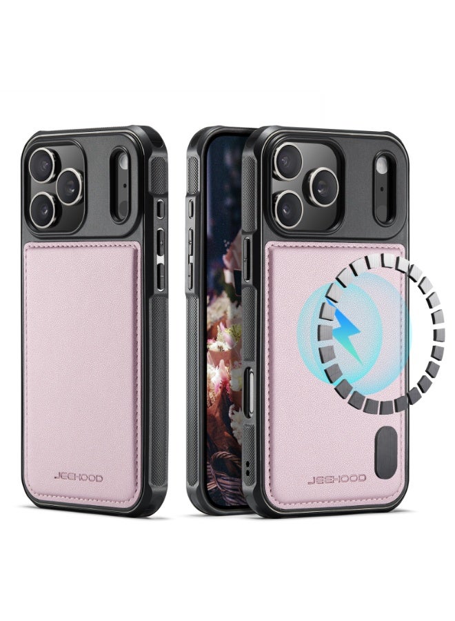 JEEHOOD Phone Case cover Luxury PU Leather Back Cover Cover Magnetic Wireless Charging Compatible with  IPhone 17 Pro Max (Pink)