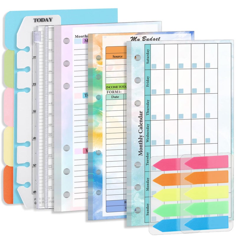 Lxwhyp Monthly Weekly Planner Refills Budget Paper Kit For A6 Binder Cover 6 Ring Planner Accessory For Budget Planner Binder Cover Money Binder Organizer For Cash Colorful