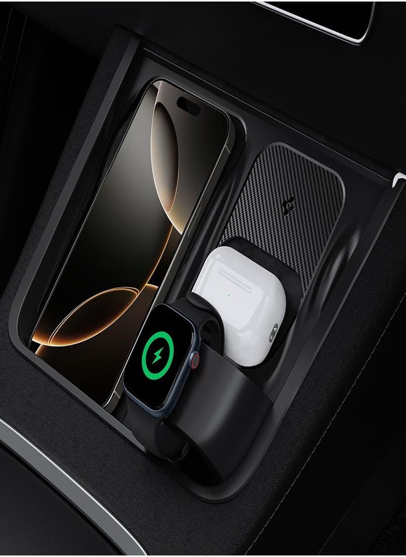 Spigen - 3 in 1 Wireless Charging Hub Mount for Tesla Model 3 (2022 to 2023) and Model Y (2022 to 2024) [NOT compatible with any other Model] [Watch Charger NOT Included] - Image 1
