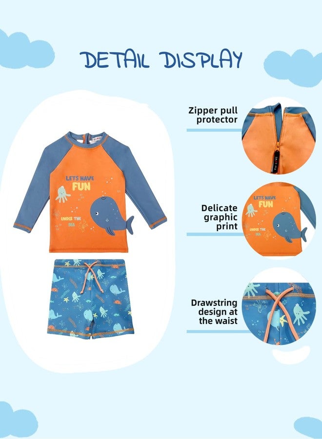 weVSwe Toddler Swimsuit Boy UPF 50+ Long Sleeved Baby Bathing Suit Set Infant Swim Shirt Trunk Two Piece Blue Orange Whale 18-24 Months - Image 3