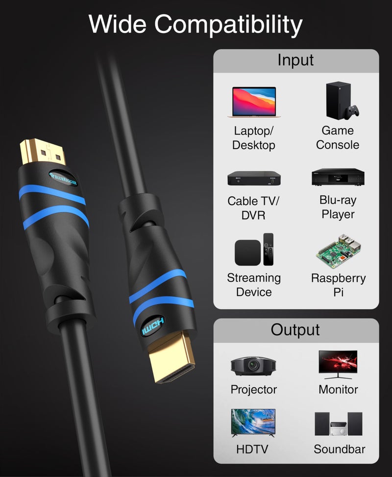 BlueRigger 4K HDMI Cable 25FT (4K 60Hz, HDR10, in-Wall CL3 Rated, High Speed, HDCP2.2, eARC) - Long HDMI Cable Compatible with Home Theatre, HDTV, Gaming Consoles, Streaming Devices - Image 5