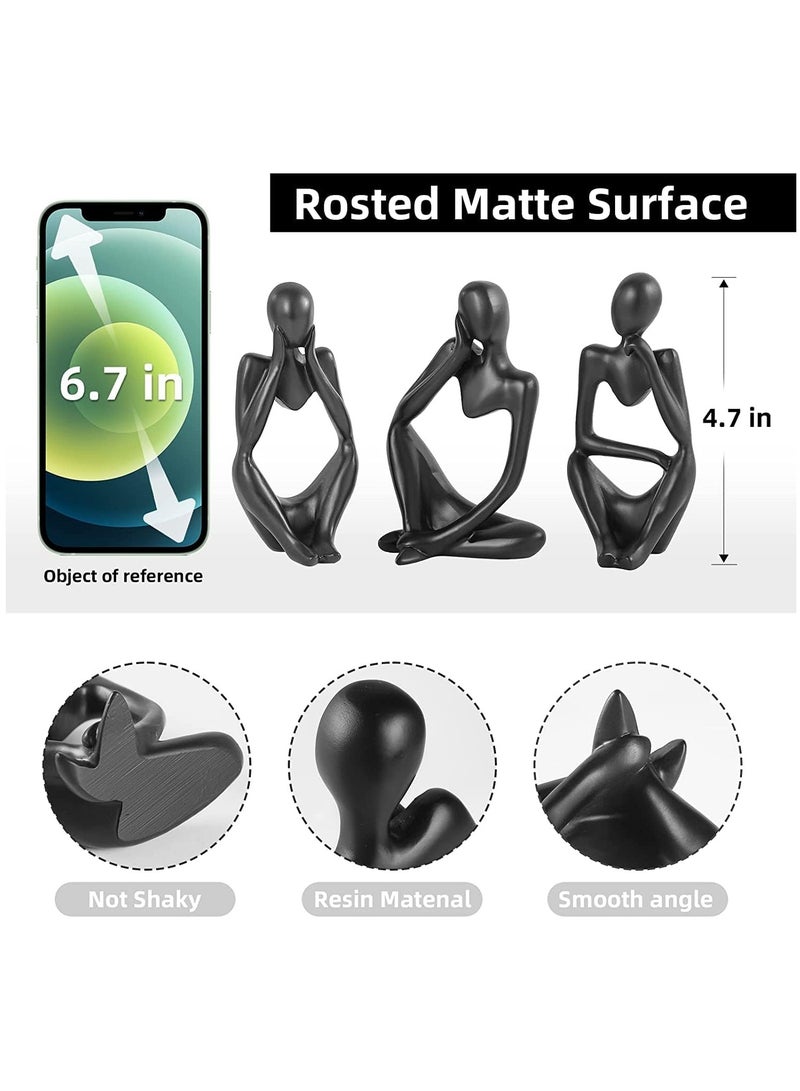 HOME TASTE Home Taste Black Decor Thinker Statue Abstract Art Sculpture Set Of 3 Modern Resin Collectible Figurines For Home Living Room Office Shelf Decoration  - Image 2