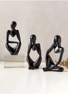 HOME TASTE Home Taste Black Decor Thinker Statue Abstract Art Sculpture Set Of 3 Modern Resin Collectible Figurines For Home Living Room Office Shelf Decoration 