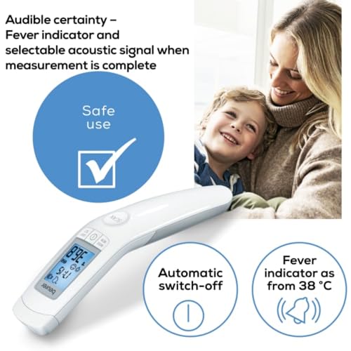 Beurer 3-in-1 Forehead Non-Contact, Body, Surface, Room Temperature, High Accuracy, Large Blue Backlit LCD Display Thermometer, 60 Memory Spaces, FT90 White, 32 Count (Pack of 1) - Image 5