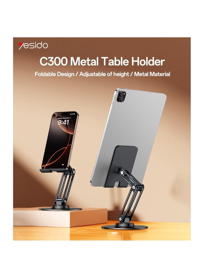 YESIDO C300 Foldable Desk Phone Stand - Adjustable Angles - Stable, Non-Slip Base - Portable and Suitable for Office and Home (Black) - Image 2