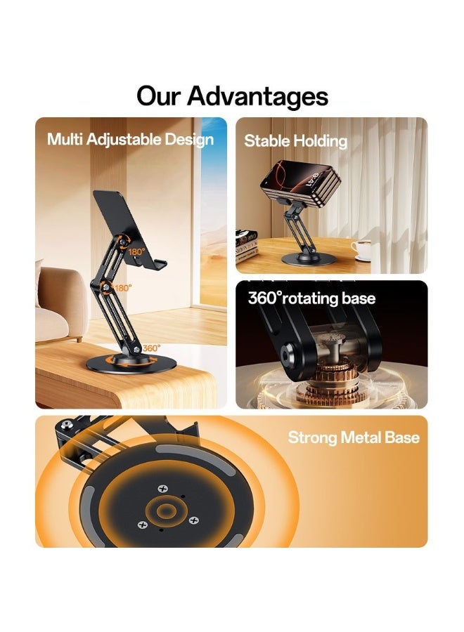 YESIDO C300 Foldable Desk Phone Stand - Adjustable Angles - Stable, Non-Slip Base - Portable and Suitable for Office and Home (Black) - Image 4