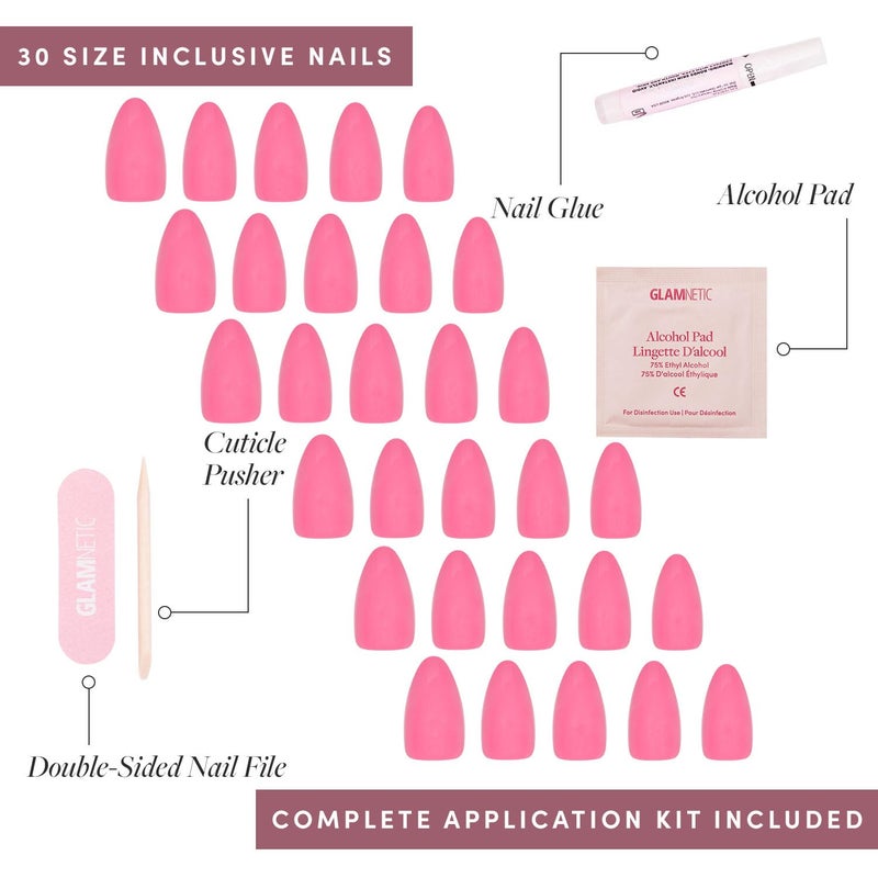 Glamnetic Press On Nails - Flamingo Pink | Opaque Classic Pink Short Almond Fake Nails, Salon Quality | 15 Sizes - 30 Nail Kit - Image 4