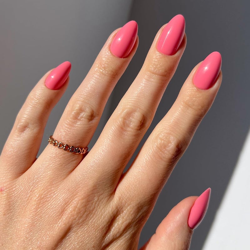 Glamnetic Press On Nails - Flamingo Pink | Opaque Classic Pink Short Almond Fake Nails, Salon Quality | 15 Sizes - 30 Nail Kit - Image 1