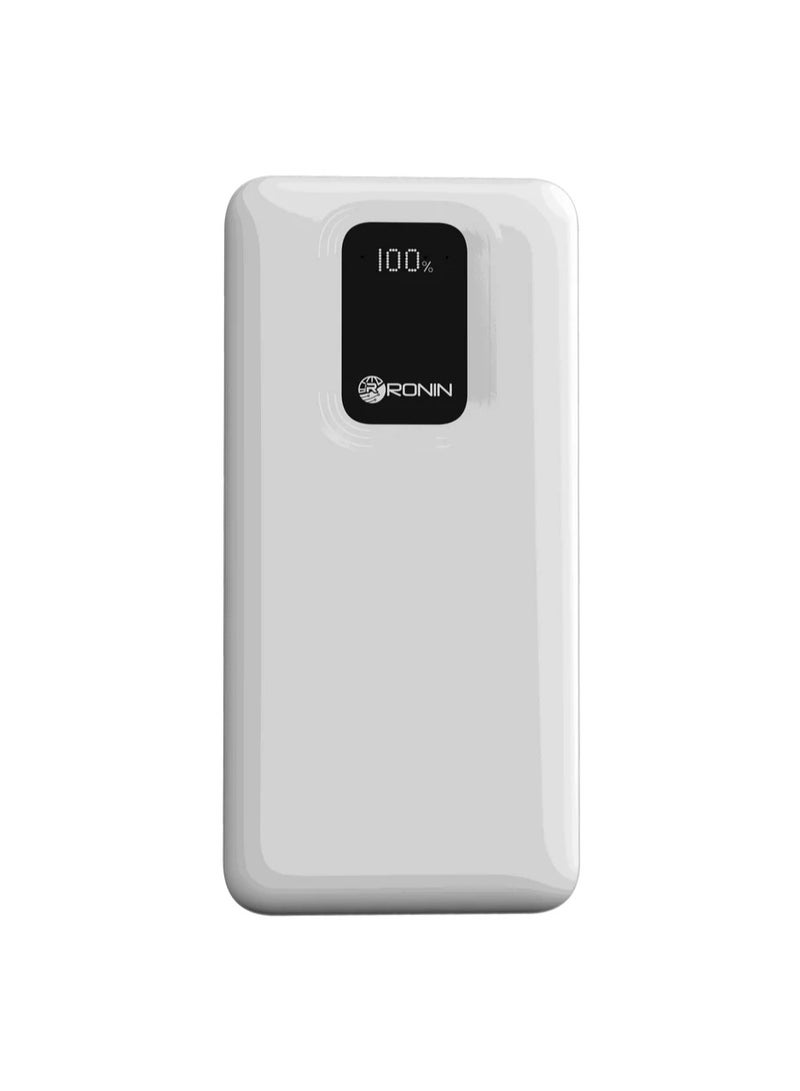 رونين باور بانك رونين ريفايف R-4025 سعة 20000 مللي أمبير - شحن سريع 22.5 واط - منفذ Type-C بقدرة 20 واط و USB بقدرة 22.5 واط - شاشة رقمية - مدخل مزدوج - بطارية ليثيوم بوليمر - للايفون والاندرويد والسماعات - أبيض - Image 2