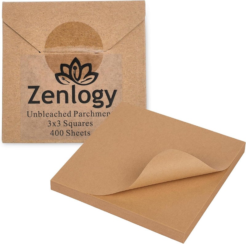 Zenlogy مربعات ورق البرشمان الصغيرة 3x3 (400 ورقة) - غير مبيضة، غير لاصقة، مقطعة مسبقًا - للرسم بالألماس، التجميد، التخزين، الفصل، تزيين الزهور والتبطين - Image 1