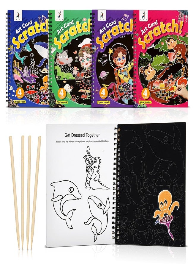 FINEMOE Magic Scratch Art Book with Wooden Stylus, Thoughtful Return Gifts for Girls & Boys Ages 3 & Above, Art & Craft Kit for Kids, Educational Activity Kit (Set of 4) - Image 1