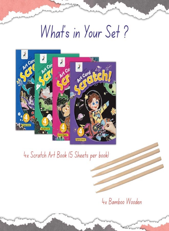 FINEMOE Magic Scratch Art Book with Wooden Stylus, Thoughtful Return Gifts for Girls & Boys Ages 3 & Above, Art & Craft Kit for Kids, Educational Activity Kit (Set of 4) - Image 2