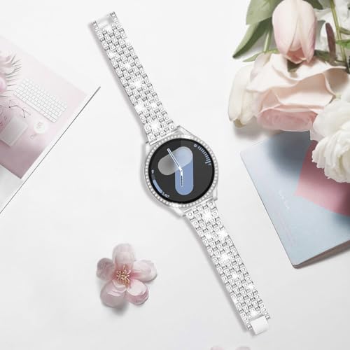 DEALELE Bands Compatible with Samsung Galaxy Watch 7 / 6 / 5 / 4 / FE 40mm / 44mm / 5 Pro 45mm, 20mm Bling Rhinestone Diamond Metal Strap with Protective Case Replacement for Women Men (1# Silver, galaxy 7 (40mm)) - Image 4