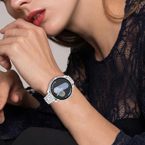DEALELE Bands Compatible with Samsung Galaxy Watch 7 / 6 / 5 / 4 / FE 40mm / 44mm / 5 Pro 45mm, 20mm Bling Rhinestone Diamond Metal Strap with Protective Case Replacement for Women Men (1# Silver, galaxy 7 (40mm)) - Image 5