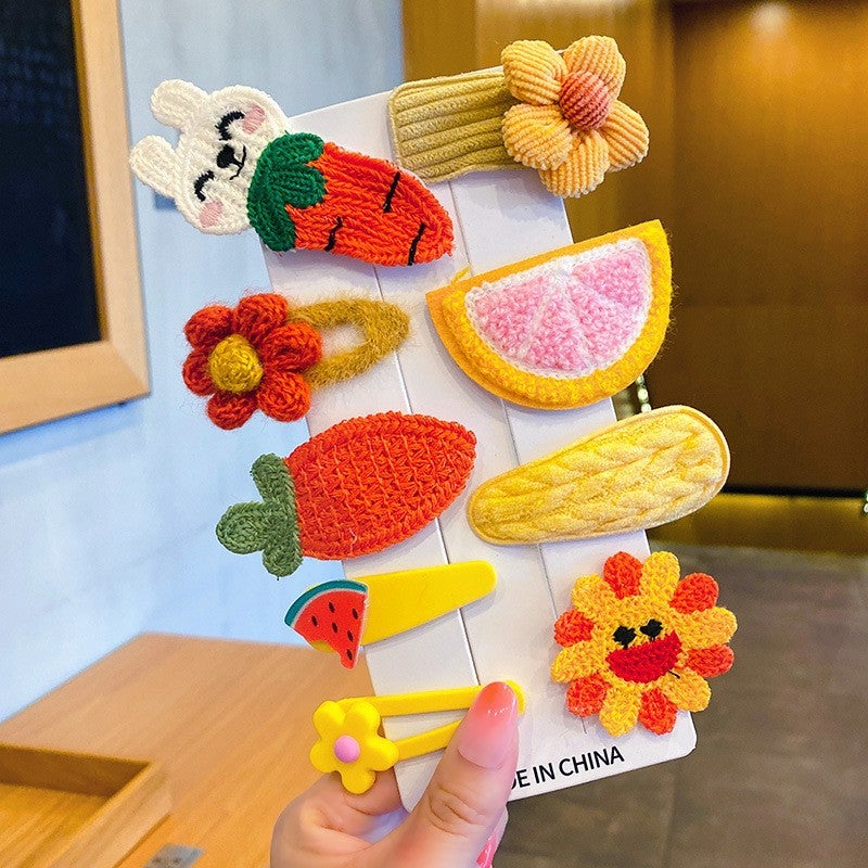 Generic Childrens Hair Clip Autumn and Winter Cute Internet Celebrity Hair Clip Korean Girl Baby Princess Bangs Hair Clip Hair Clip Headwear for Women D2-70 # Rabbit carrot 9-piece set