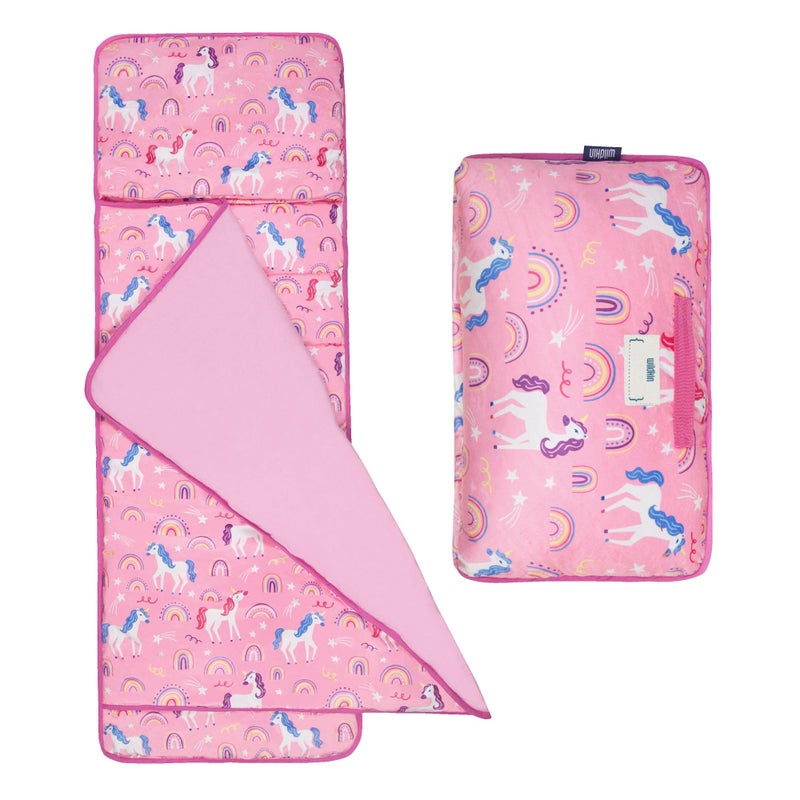Wildkin Kids Plush Nap Mat  Soft Cozy Convenient for Daycare  Preschool  Rainbow Unicorns