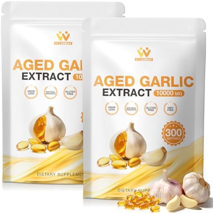 WACHRAY Aged Garlic Extract 300 Capsules 2 Packs - 10000mg High Potency, Odorless, Garlic Supplement for Heart Health, Immune Support & Antioxidant Benefits Non-GMO Gluten-Free - Image 1
