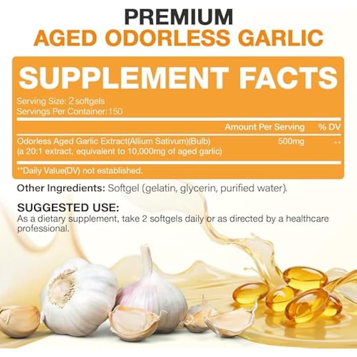 WACHRAY Aged Garlic Extract 300 Capsules 2 Packs - 10000mg High Potency, Odorless, Garlic Supplement for Heart Health, Immune Support & Antioxidant Benefits Non-GMO Gluten-Free - Image 2