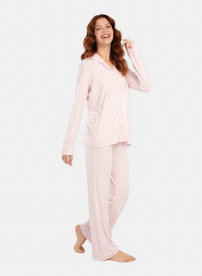 Carina Viscose Contrast Piping Pyjama Set - Image 1