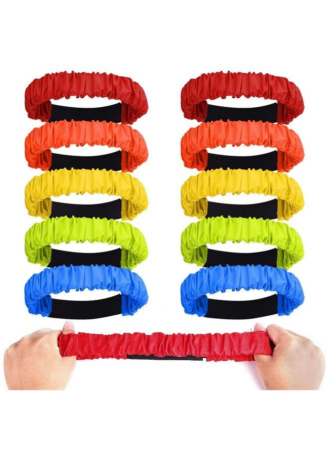 AIEX 10Pcs 3 Legged Race Bands For Adults Kids Colorful Legged Race Bands Elastic Tie Rope With Magic Adhesives For Relay Race Game Field Day Backyard Team Games (5 Colors)  - Image 2