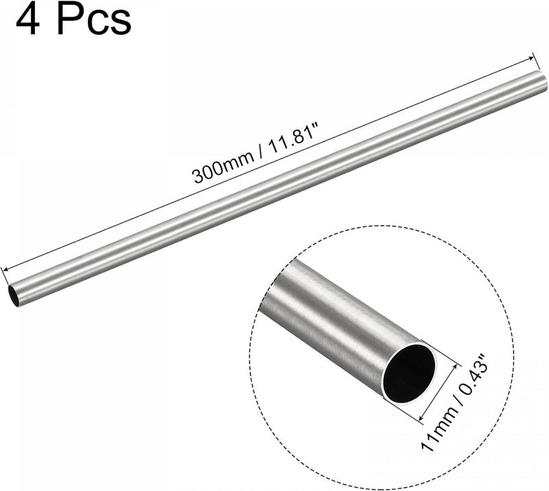 uxcell 304 Stainless Steel Round Tube 11mm OD 0.25mm Wall Thickness 300mm Length 4 Pcs - Image 2