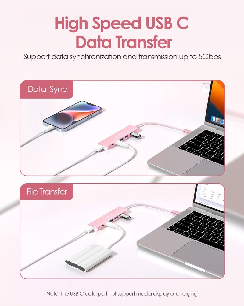 LENTION USB C Hub, Multiport with 4K HDMI Port, 3xUSB-A Ports, USB-C Data Port, 100W PD Port, Compatible New MacBook Pro/Air, iPhone 17 Pro/Pro Max, Surface, Chromebook, More(CE35s, Rose Gold) - Image 2