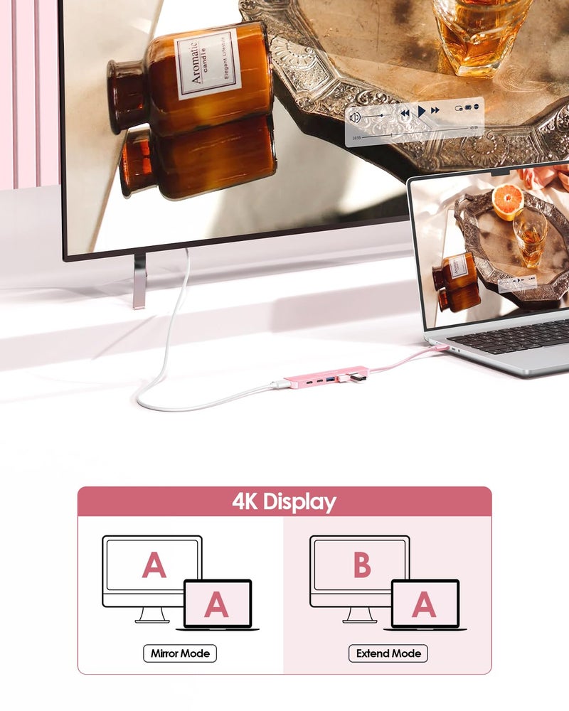 LENTION USB C Hub, Multiport with 4K HDMI Port, 3xUSB-A Ports, USB-C Data Port, 100W PD Port, Compatible New MacBook Pro/Air, iPhone 17 Pro/Pro Max, Surface, Chromebook, More(CE35s, Rose Gold) - Image 3
