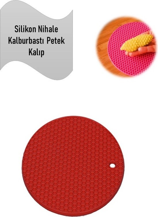 Holly Home - Silicone Trivet, Honeycomb Patterned Trivet Mold, Handle Red Diameter: 17.5cm - Image 1