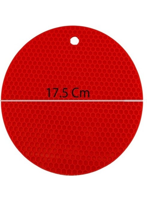 Holly Home - Silicone Trivet, Honeycomb Patterned Trivet Mold, Handle Red Diameter: 17.5cm - Image 1