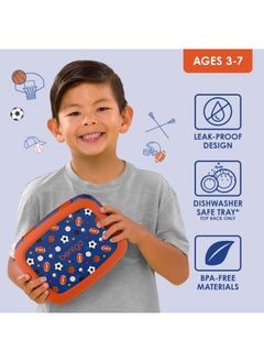بنتجو صندوق غداء للأطفال من Bentgo Kids Prints، مقاوم للتسرب، بخمسة أقسام، بتصميم بينتو - أحجام مثالية للحصص للأعمار من 3 إلى 7 سنوات، متين، مقاوم للسقوط، آمن للاستخدام في غسالة الأطباق، ومصنوع من مواد خالية من مادة BPA (رياضة)  - Image 3