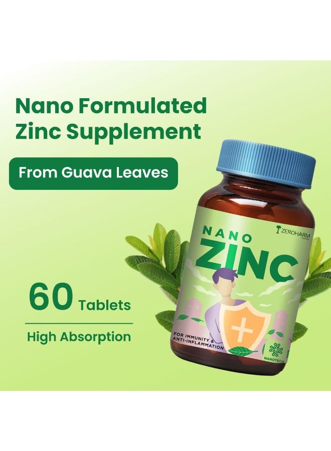 ZEROHARM Nano Zinc Tablets | Guava Leaves Extract | High Absorption Zinc Supplement for Immunity, Skin, Hair, Bone, Vision & Cognitive Health | For Men & Women | 600mg per Serving | 60 Veg Tablets - Image 4