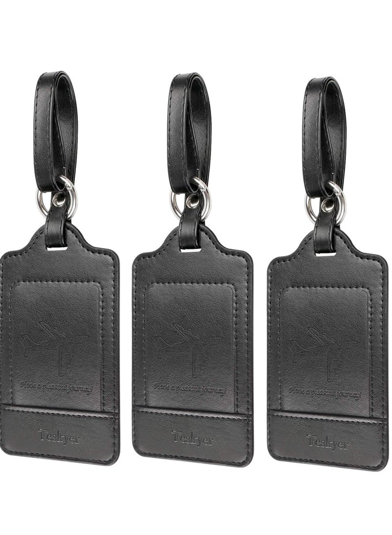 KASTWAVE Luggage Tags, 3 Pack Premium PU Leahter Luggage Tags Privacy, Passport Holder Travel Suitcase Tag Case Organizer, PU Leahter Luggage Tags Privacy Protection Travel Bag Labels Suitcase Tags - Image 1