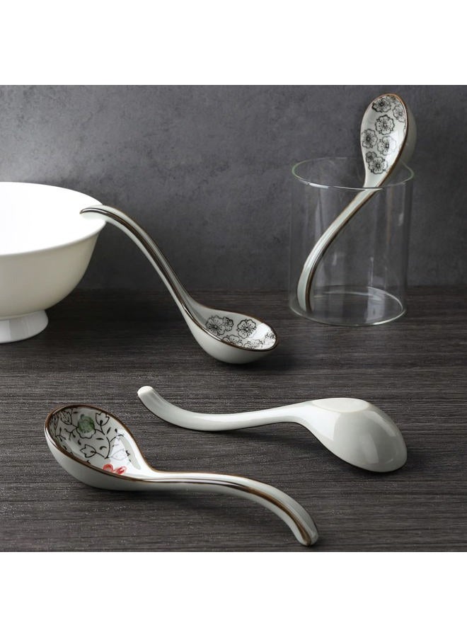 Evannt Ceramic Soup Spoons Set of 4 Porcelain Japanese Soup Spoon Long Handle Asian Soup Spoon Sets for Pho Ramen Noodles Wonton Dumpling Rice (Model 2#) - Image 4