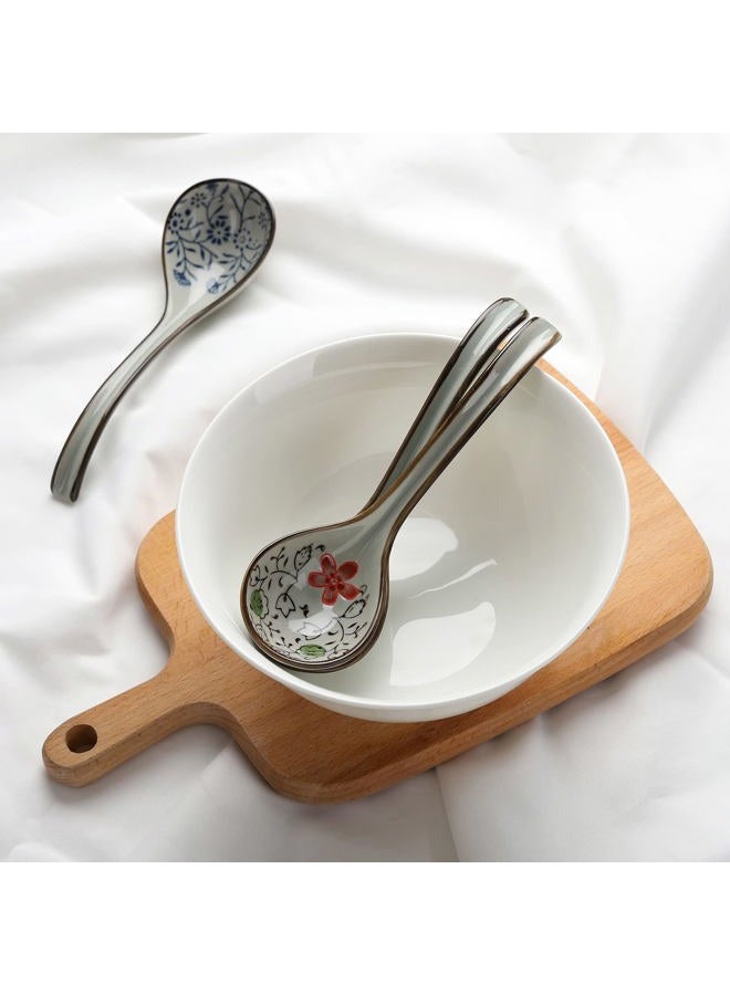 Evannt Ceramic Soup Spoons Set of 4 Porcelain Japanese Soup Spoon Long Handle Asian Soup Spoon Sets for Pho Ramen Noodles Wonton Dumpling Rice (Model 2#) - Image 5