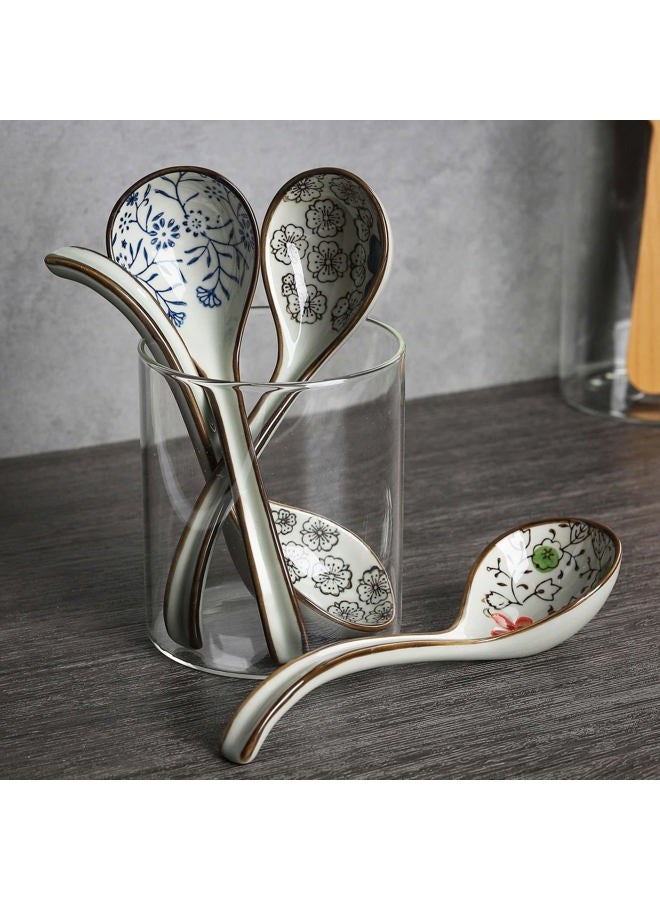 Evannt Ceramic Soup Spoons Set of 4 Porcelain Japanese Soup Spoon Long Handle Asian Soup Spoon Sets for Pho Ramen Noodles Wonton Dumpling Rice (Model 2#) - Image 2